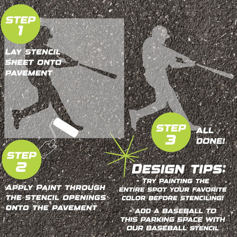 Instructions for using the baseball player silhouette stencil to paint on pavement.