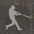 Baseball player silhouette stencil with measurements on pavement.