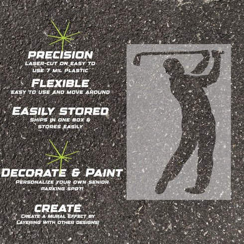 Details about the golf player silhouette stencil.