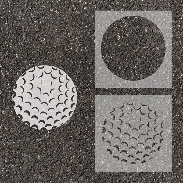 Golf ball stenciled on pavement with matching 2 part stencil.