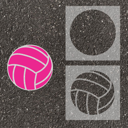 Volleyball stenciled on pavement with matching 2 overlay stencil.