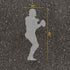 Football quarterback silhouette parking space stencil with measurements on pavement.