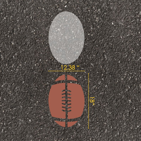 Comparison of an 18 inch football on a textured surface with measurements.