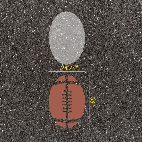 Comparison of a 36 inch football, on a textured surface with measurements.