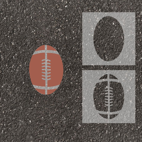 Football stenciled on pavement with matching 2 overlay parking space stencil.
