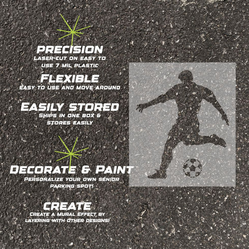 Details about the men's soccer player silhouette parking space stencil.