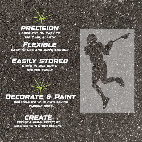 Details about the men's lacrosse player silhouette stencil.