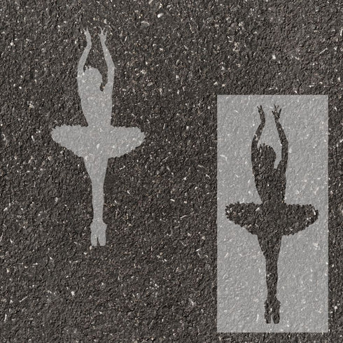 Ballet silhouette stenciled on pavement with matching stencil.