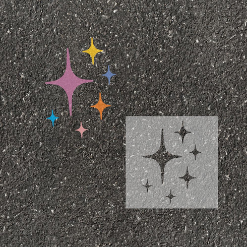 Retro Stars stenciled on pavement with matching parking space stencil.