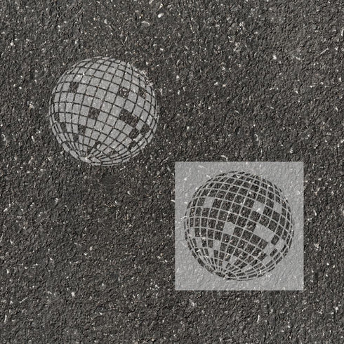 Disco Ball stenciled on pavement with matching parking space stencil.