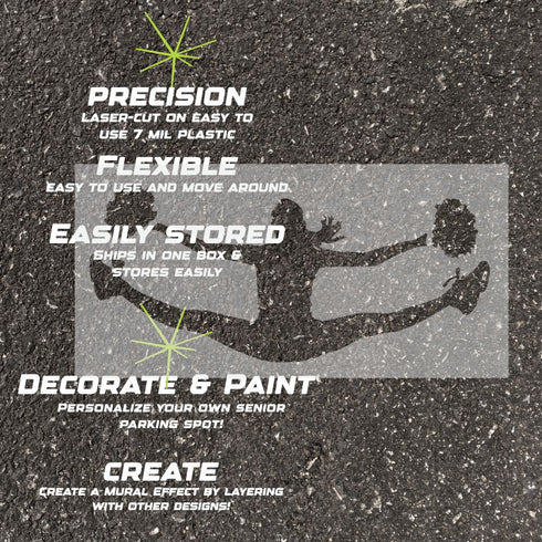 Details about the cheerleading silhouette stencil.