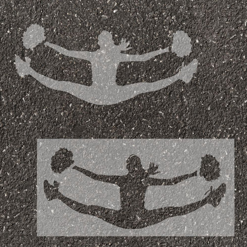 Cheerleading silhouette stenciled on pavement with matching stencil.