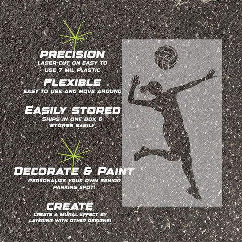 Details about the volleyball player silhouette stencil.