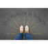 Person standing on pavement that has been stenciled with 'The Future is Bright' text.