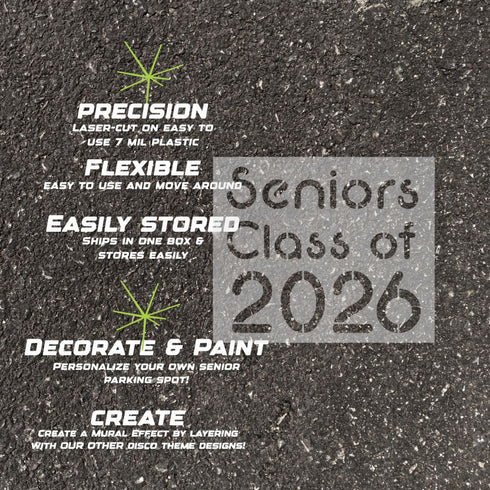 Details about the 'Seniors Class of '26' stencil.