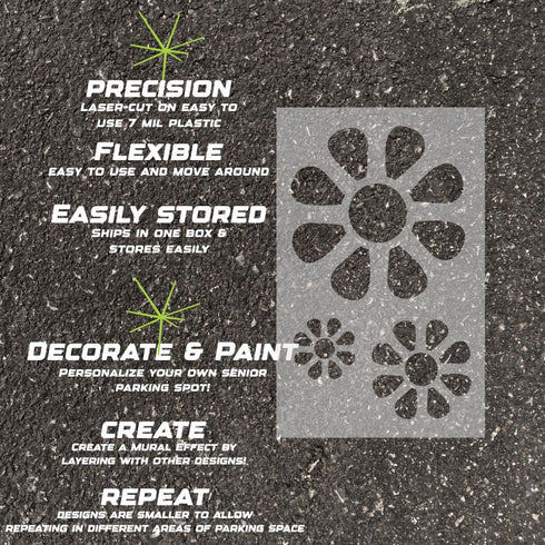 Details about the Flowers parking space stencil.