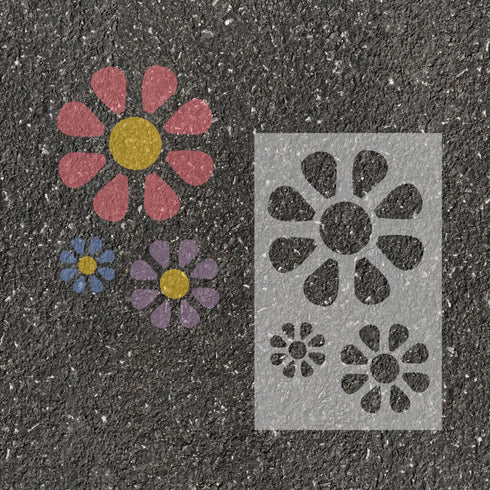 Flowers stenciled on pavement with matching parking space stencil.