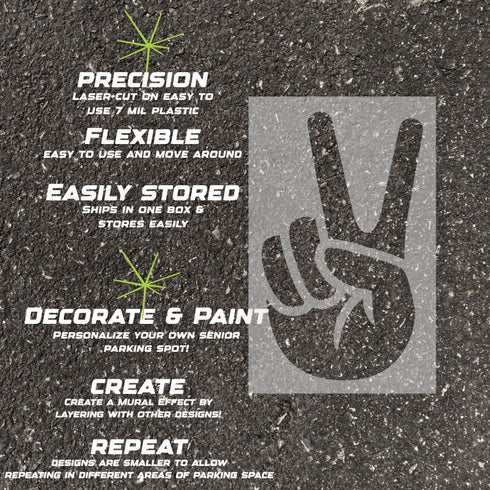 Details about the Peace parking space stencil.
