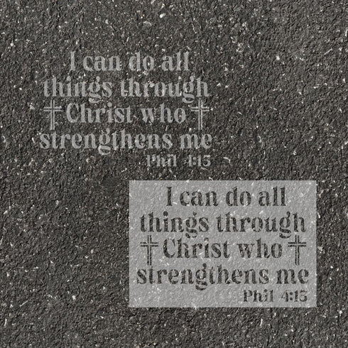 Philippians Bible Verse stenciled on pavement with matching parking space stencil.