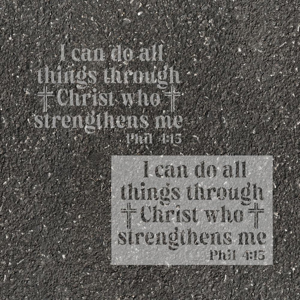 Philippians Bible Verse stenciled on pavement with matching parking space stencil.