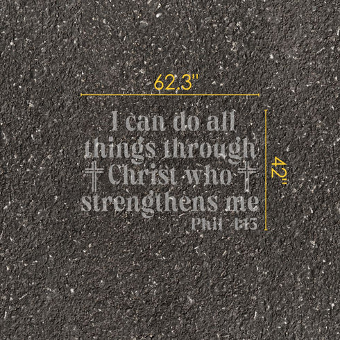 Philippians Bible Verse parking space stencil with measurements on pavement.