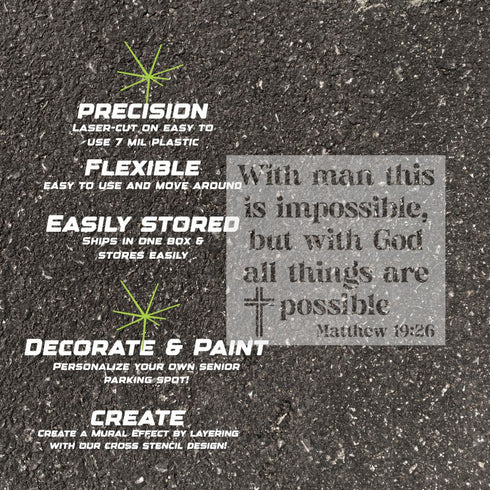 Details about the Matthew Bible Verse parking space stencil.