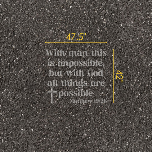 Matthew Bible Verse parking space stencil with measurements on pavement.