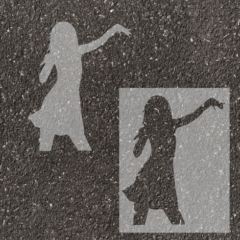 Taylor Swift silhouette stenciled on pavement with matching parking space stencil.