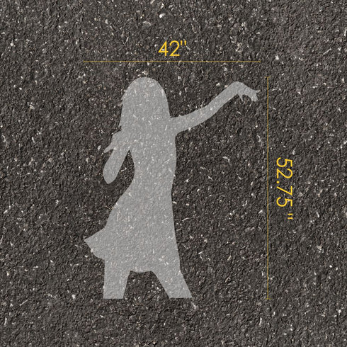 Swiftie parking space stencil with measurements on pavement.