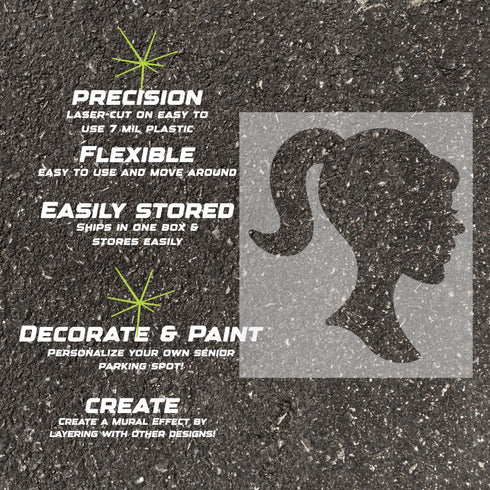 Details about the Doll Head parking space stencil.