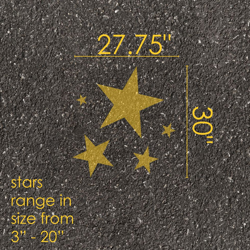 Stars parking space stencil with measurements on pavement.