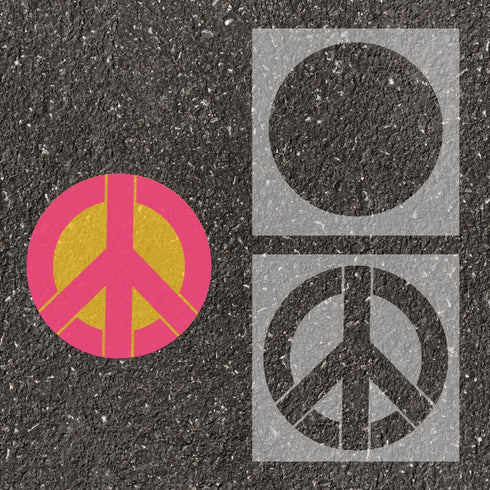 Peace Sign stenciled on pavement with matching parking space stencil.