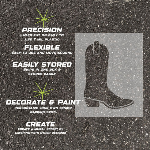 Details about the Cowboy Boot parking space stencil.