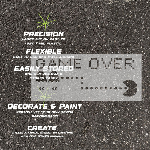 Decorative mylar stencil with key highlights of the product