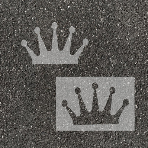 Crowns parking lot stencil painted onto pavement for Senior Parking Spaces.