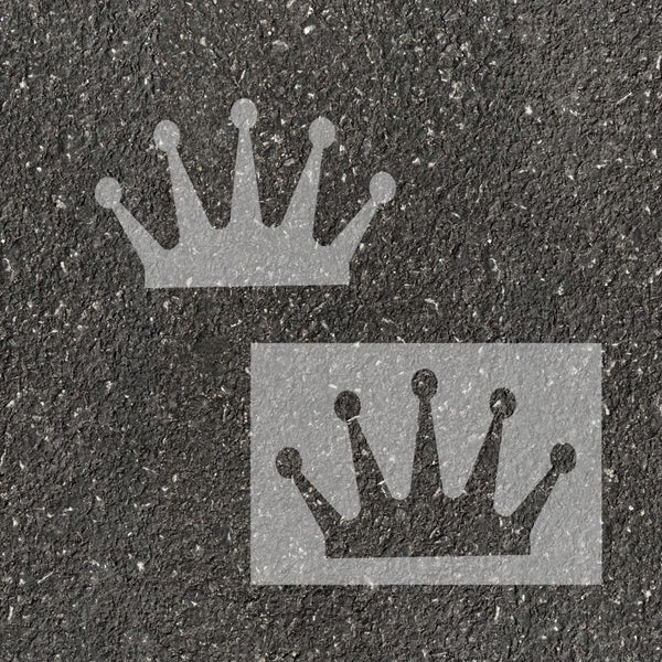 Crowns parking lot stencil painted onto pavement for Senior Parking Spaces.