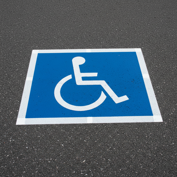 ADA Handicap Parking Stencil – Full Symbol with Blue Box & White Outline