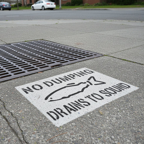 No Dumping Drains to Sound Storm Drain Stencil