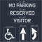 Small Retail Parking Lot Stencil Kit showing No Parking, Reserved, Visitor signs, and directional arrows.