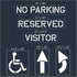 Small Retail Parking Lot Stencil Kit showing No Parking, Reserved, Visitor signs, and directional arrows.