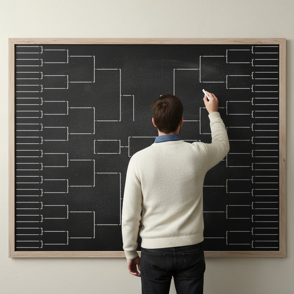 Tournament Bracket stencil design applied to a blackboard