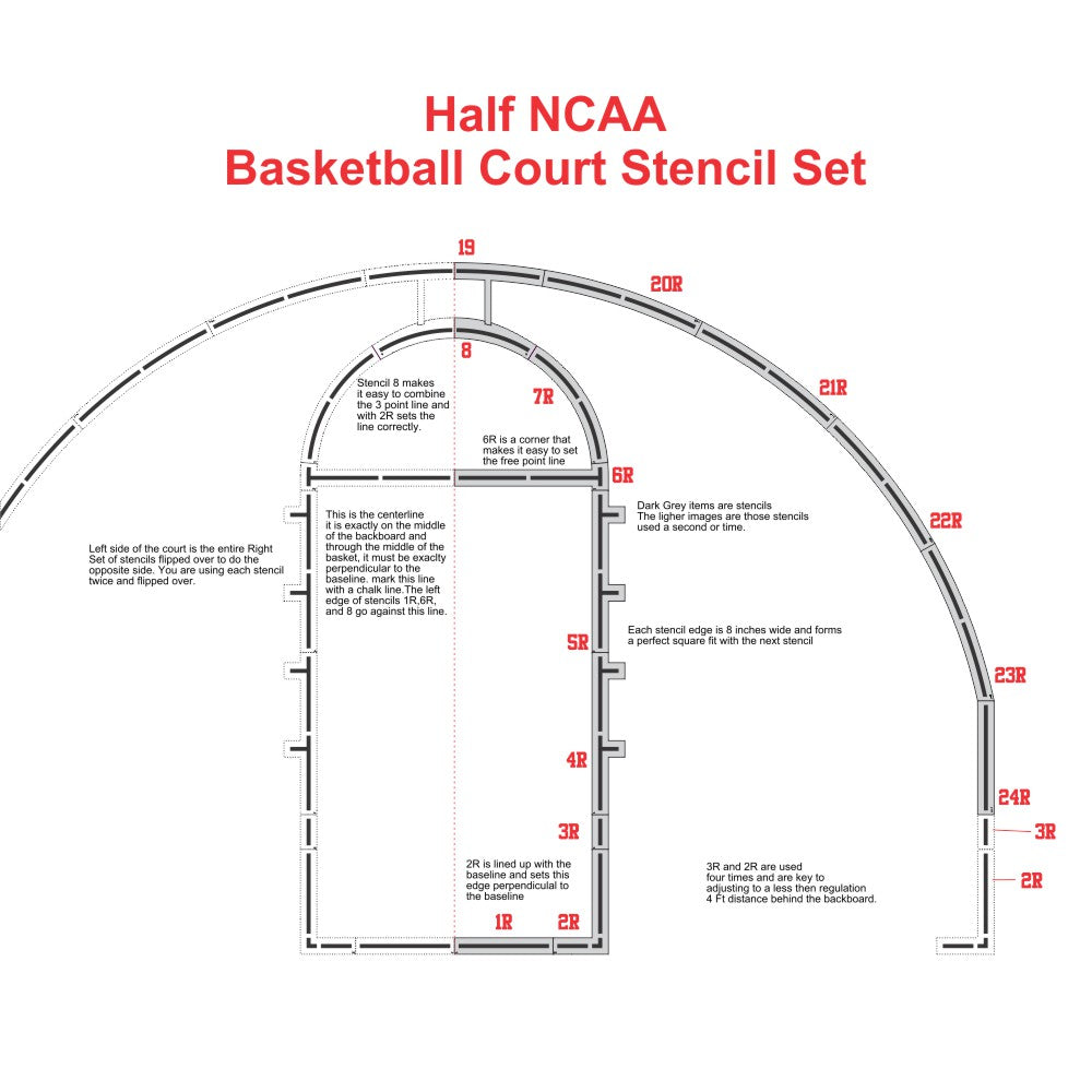 NCAA Basketball Court Stencil | 1/2 Stencil | Super Saver