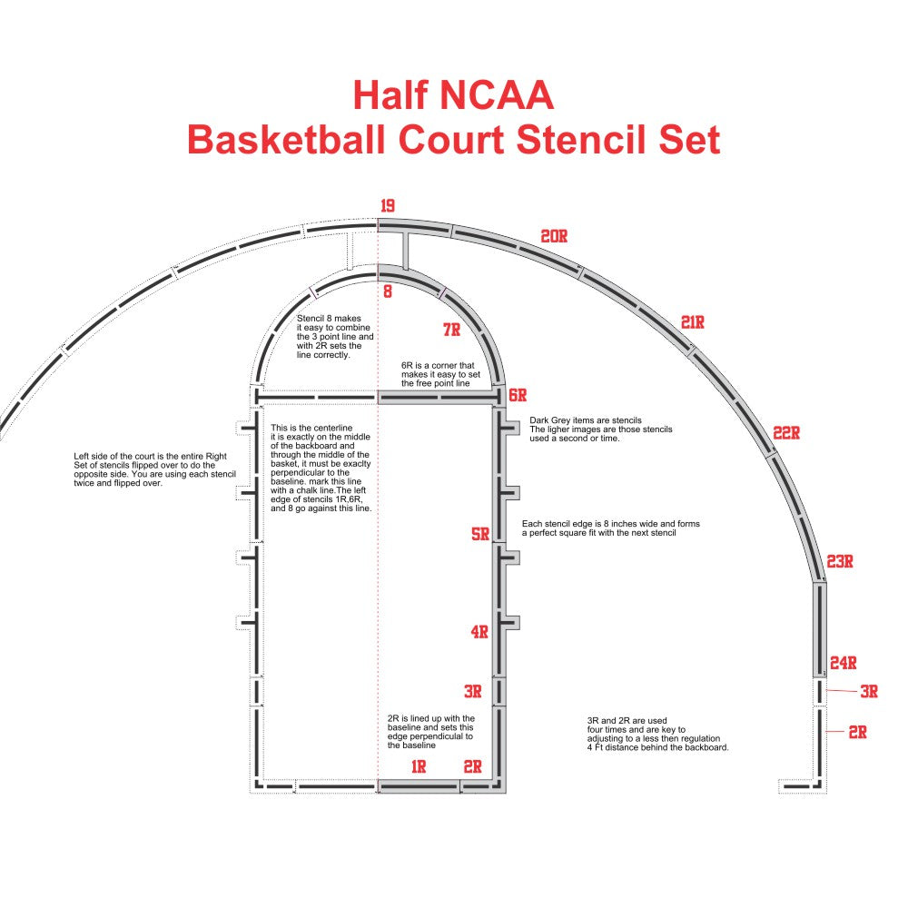 NCAA Basketball Court Stencil 1/2 Stencil Super Saver Stencil Ease NCAA Basketball Court Stencil 1/2 Stencil Super Saver Stencil Ease