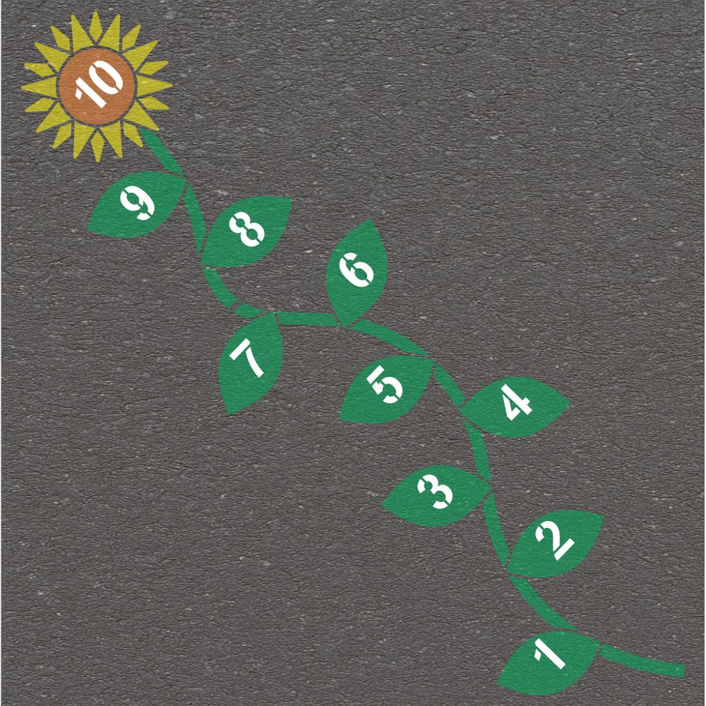 Mockup of the Sunflower Hopscotch Playground Stencil on pavement