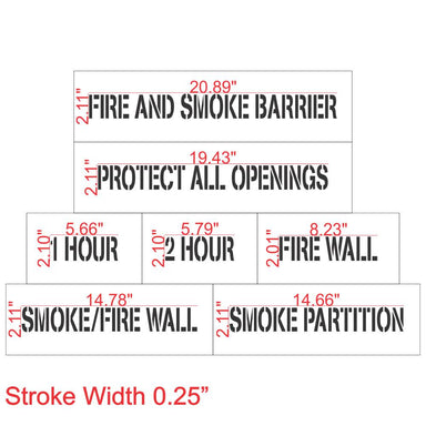 7 Stencil Fire Wall Marking Kit | Fire Code Stencils 2 Inch Letter Height Measurements