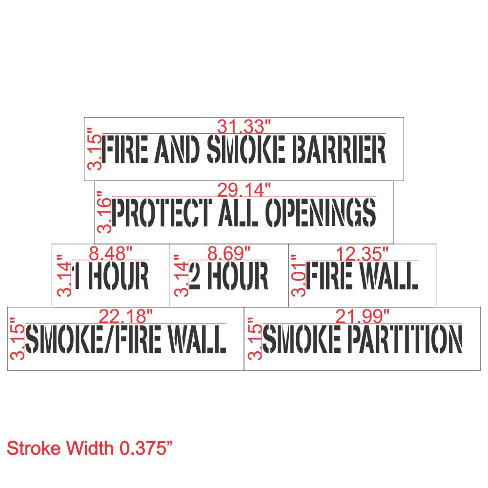 7 Stencil Fire Wall Marking Kit | Fire Code Stencils 3" letter Height Measurements