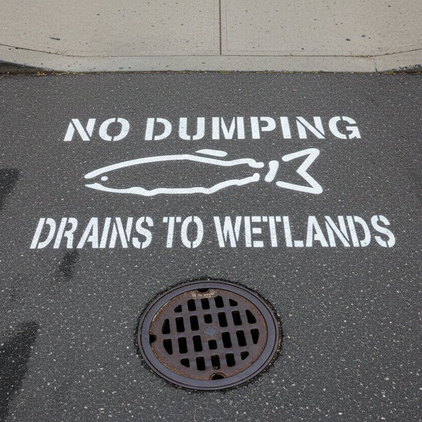 No dumping sign with a fish icon and text on a white background