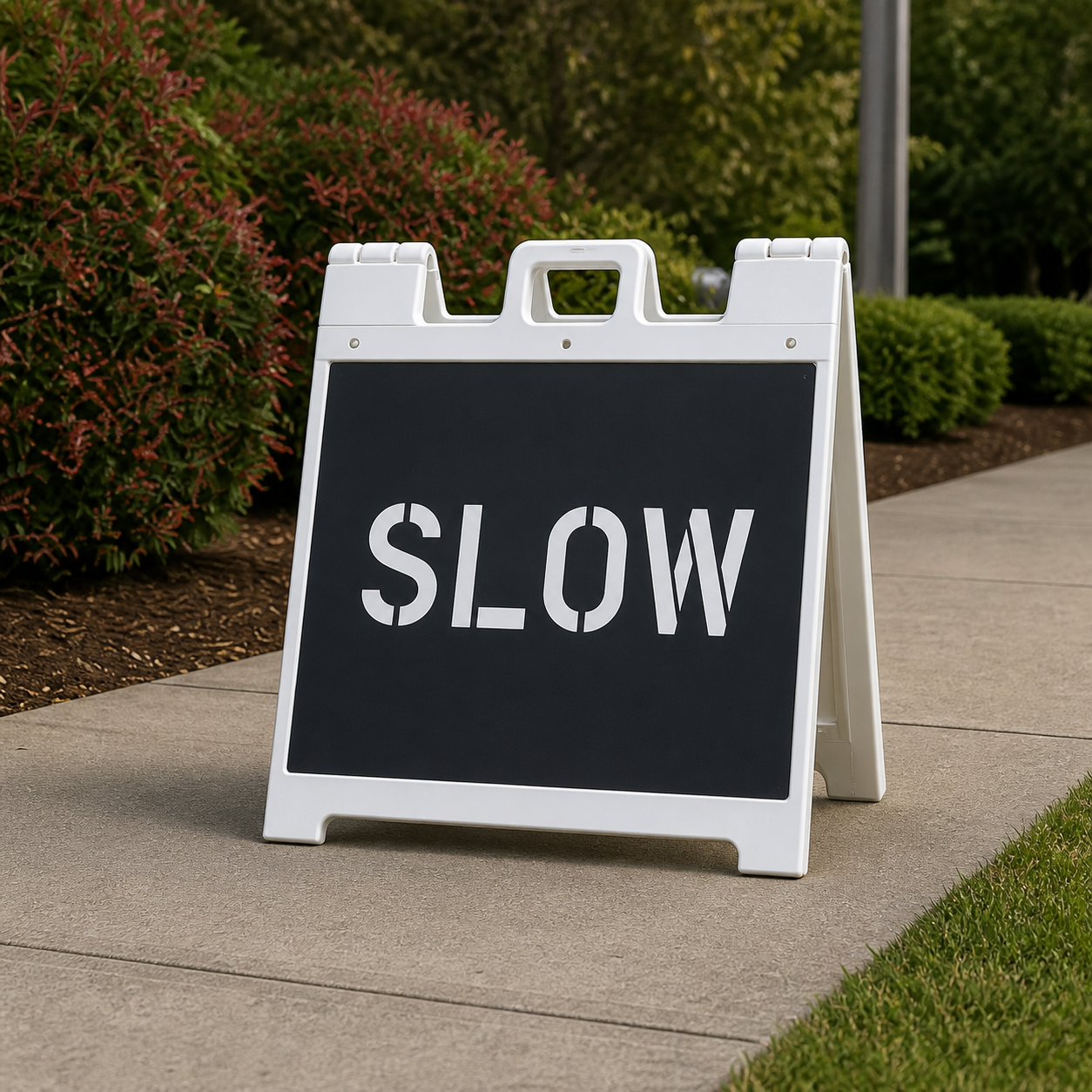 Slow Stencil that was used to make a temporary sign and placed on a sidewalk.