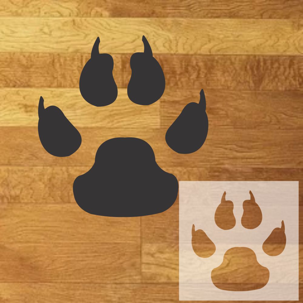 Wolf Paw Print  design mockup with inset of the stencil sheet