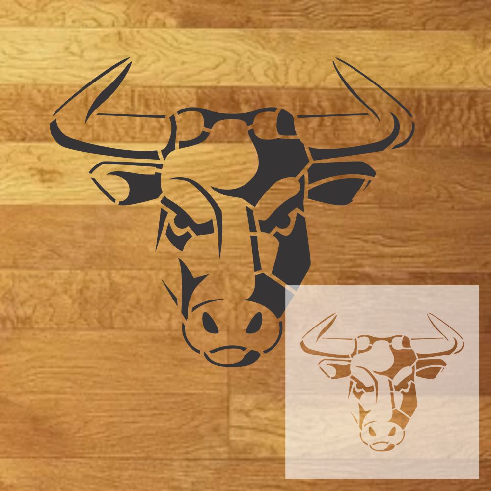 Bull Head Mascot Stencil  design mockup with inset of the stencil sheet